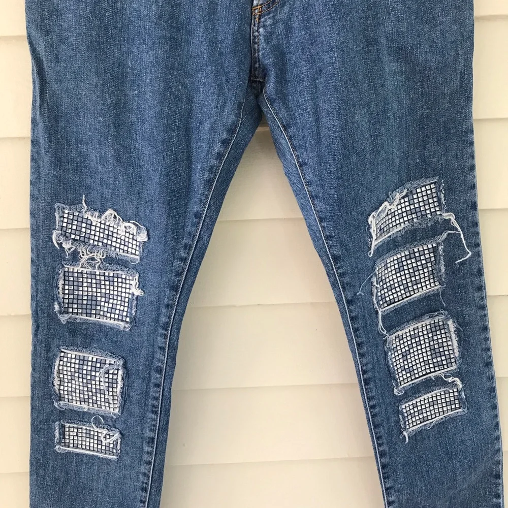 Balmain Paris Men’s Denim Jeans Crystal Knee Patches Slim Fit Size 30 - Picture 3 of 10
